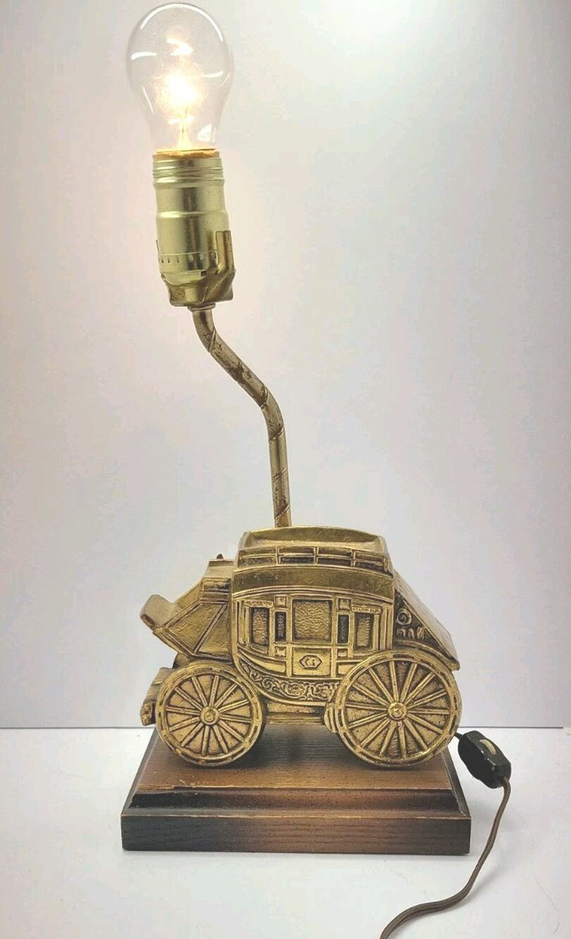 Vintage Carriage Table Lamp w/ Shade Horse Drawn Coach Antique Style Rustic Ligh